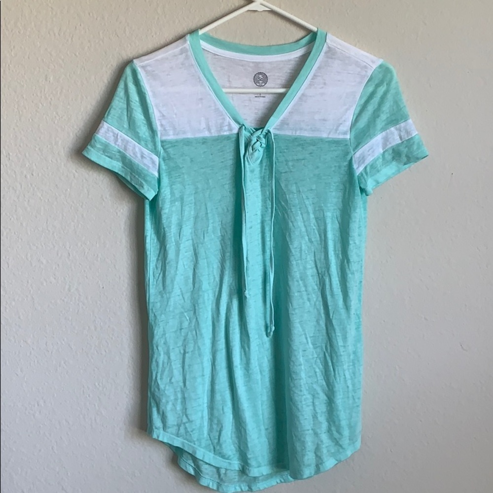 Light teal and white tie shirt!